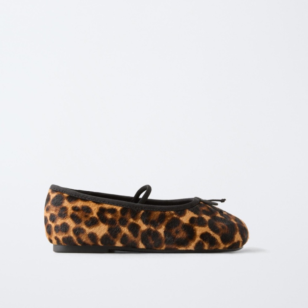 ZARA LEATHER KIDS LEPORDES PRINTITED BALLERINA SHOES - Picture 2 of 8